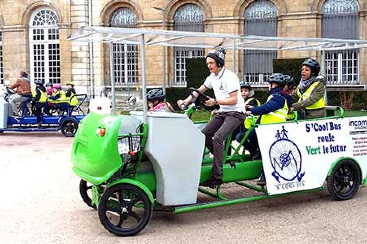 These kids get to school on a pedal-powered bicycle bus