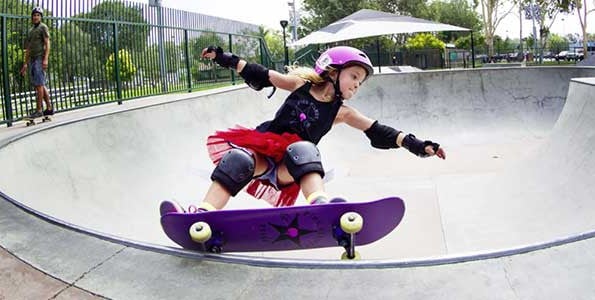 Belle Kenworthy is a member of the Pink Helmet Posse, a girls-only skateboard group