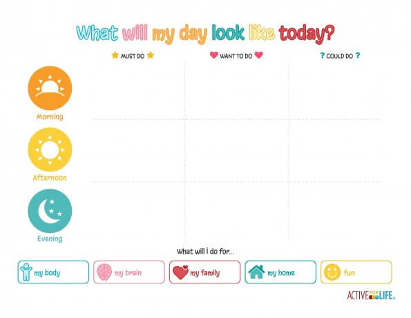 A Printable Outline To Help Kids Plan Their Own Day Active For Life