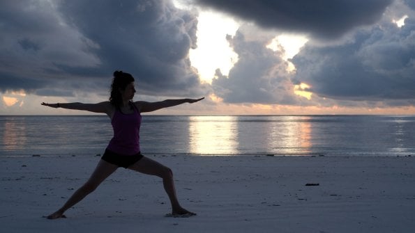 Woman demonstrating warrior 2 pose