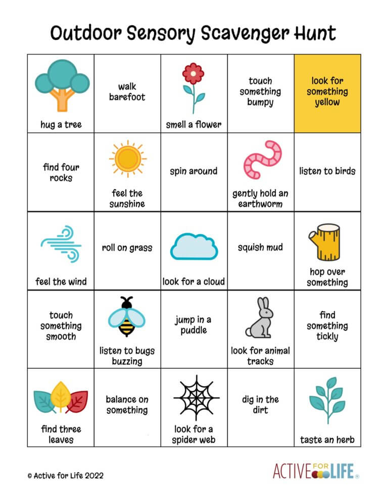 Active for Life printable for outdoor sensory scavenger hunt