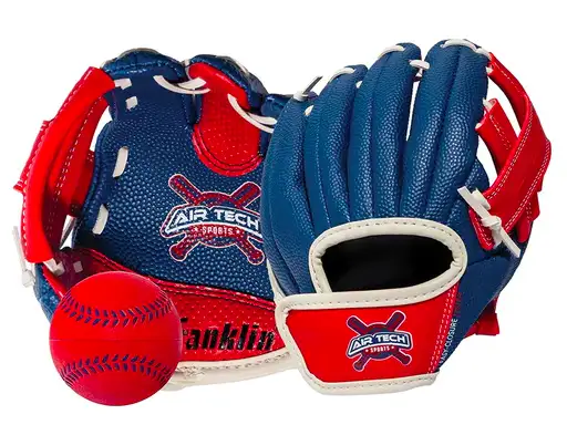 A set of two baseball gloves and a red ball.