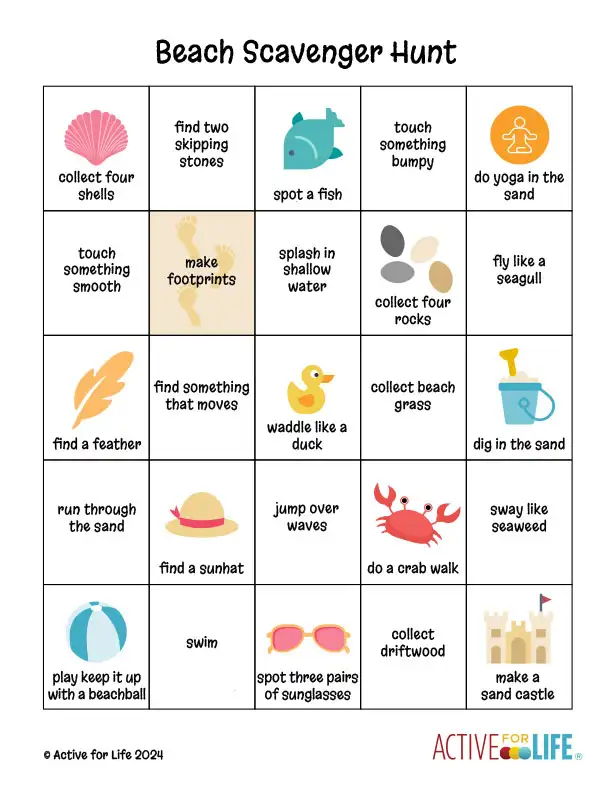 Beach scavenger hunt for kids