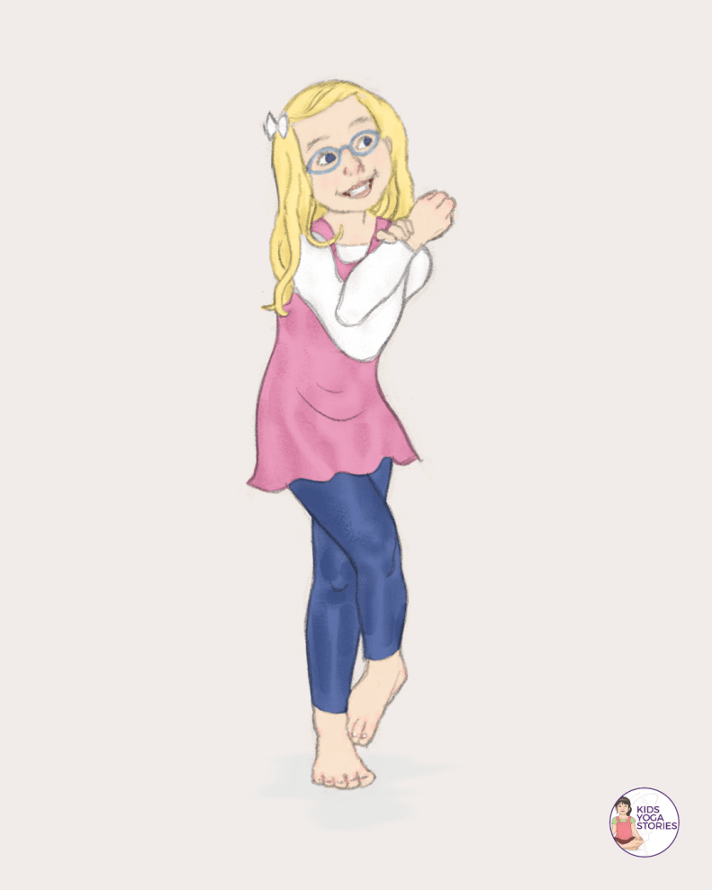 Illustration of a girl doing Eagle Pose.