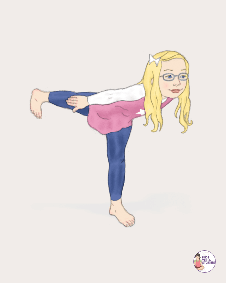 Illustration of a girl doing Warrior 3 Pose.