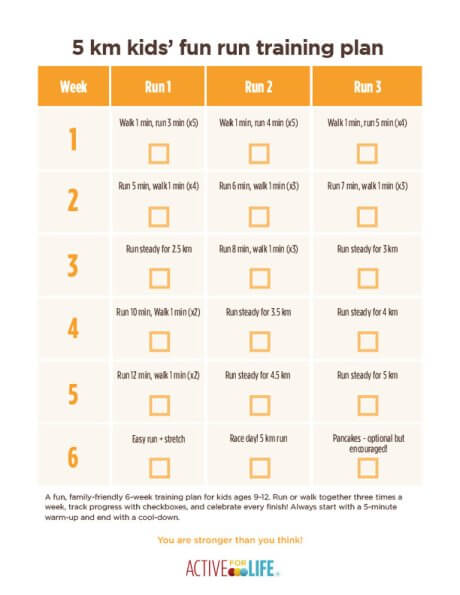 5km kids' training plan printable