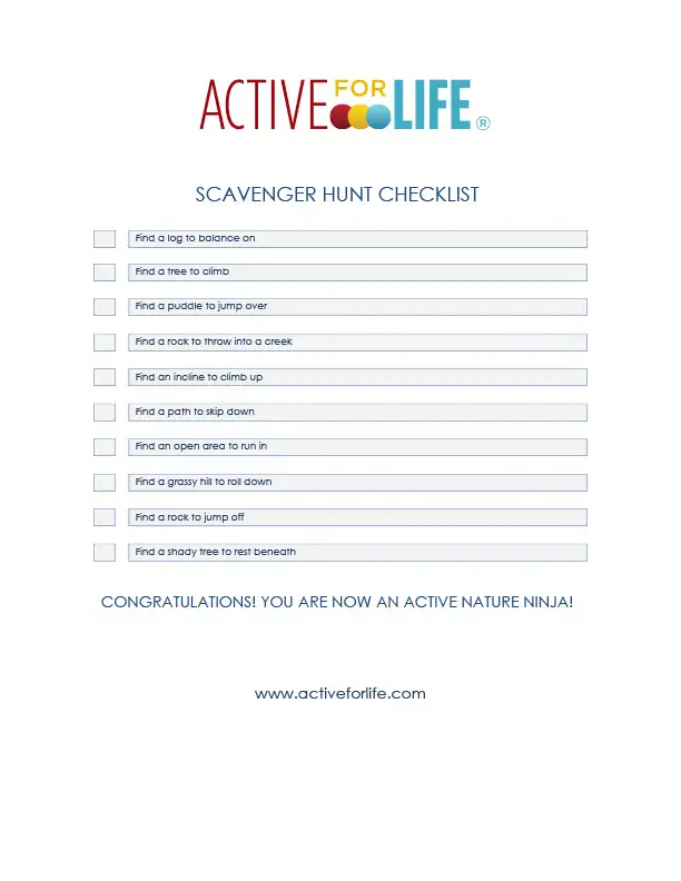 Movement skills scavenger hunt printable