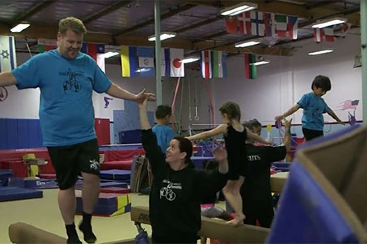 James Corden takes a gymnastics class
