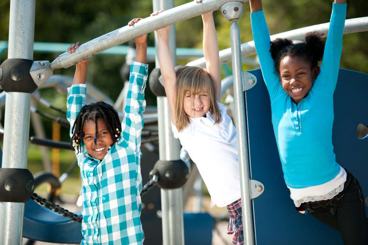 Kids playing at park on monkey bars