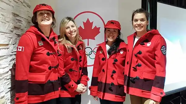 Dasha Gaiazova, Chandra Crawford, Emily Nishikawa, and Heidi Widmer from Canada's cross-country ski team